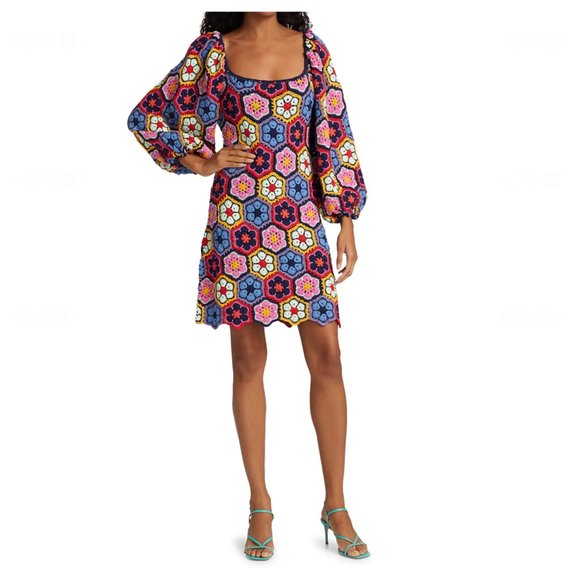 FARM RIO Flower Crochet Mini Dress - Picture 3 of 10